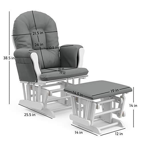 Storkcraft Premium Hoop Glider and Ottoman (White Base, Gray Cushion) – Padded Cushions with Storage Pocket, Smooth Rocking Motion, Easy to Assemble, Solid Hardwood Base EBUYSTT