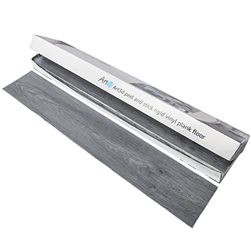 Art3d Peel and Stick Floor Tile Vinyl Wood Plank 36-Pack 54 Sq.Ft, Deep Gray, Rigid Surface Hard Core Easy DIY Self-Adhesive Flooring Mega