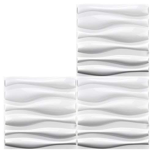 Art3d Durable Plastic 3D Wall Panel PVC Wave Wall Design, White, 12 Panels 32 SF MEGA