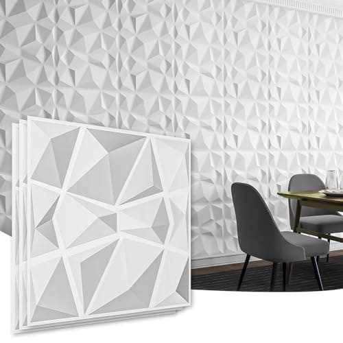 Art3d Textures 3D Wall Panels White Diamond Design Pack of 12 Tiles 32 Sq Ft (PVC) MEGA