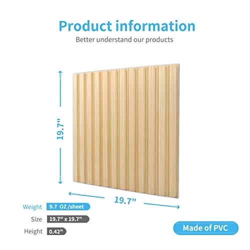 Art3d Slat Wall Panel, 3D Fluted Textured Panel 12-Tile 19.7 x 19.7in. - Oak MEGA