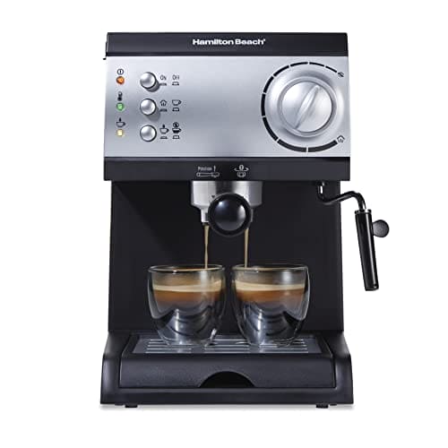 Hamilton Beach 15 Bar Espresso Machine, Cappuccino, Mocha, & Latte Maker, with Milk Frother, Make 2 Cups Simultaneously, Works with Pods or Ground Coffee, 50 oz. Water Reservoir, Black ebuystt