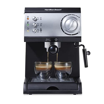 Hamilton Beach 15 Bar Espresso Machine, Cappuccino, Mocha, & Latte Maker, with Milk Frother, Make 2 Cups Simultaneously, Works with Pods or Ground Coffee, 50 oz. Water Reservoir, Black ebuystt