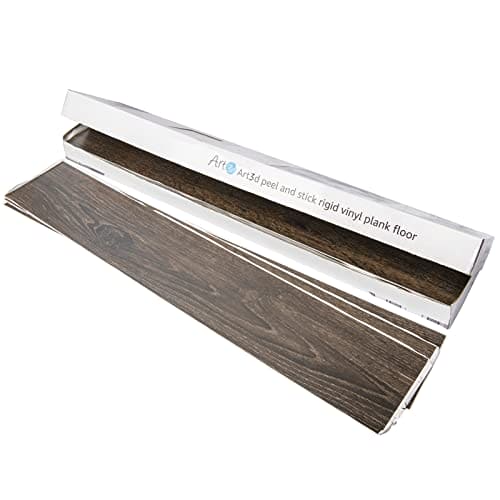 Art3d Peel and Stick Floor Tile Vinyl Wood Plank 36-Pack 54 Sq.Ft, Brown Stone, Rigid Surface Hard Core Easy DIY Self-Adhesive Flooring Mega