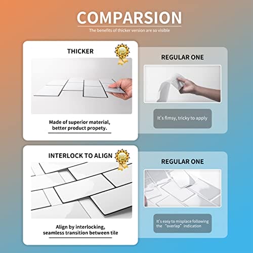 Art3d Peel and Stick Backsplash, 14x12 Subway Tiles, White Faux Ceramic Tiles (10 Tiles, Thicker Version) MEGA