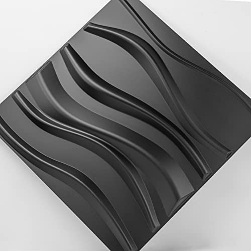 Art3d PVC 3D Panel for Interior Wall Decor, Wavy Textured Tile, 12-Pack 19.7 x 19.7in. Black MEGA