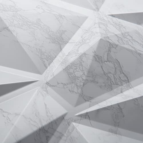 Art3d Textures 3D Wall Panels Glossy White Marble Diamond Design for Interior Wall Decor Pack of 12 Tiles 32 Sq Ft (PVC) MEGA