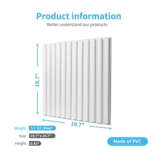 Art3d Slat Wall Panel, 3D Fluted Textured Panel 12-Tile 19.7 x 19.7in. - White MEGA