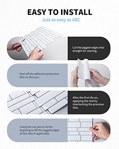 Art3d Thickened Peel and Stick Backsplash Tile Oblong in White, 10 Sheets 12x12in. MEGA