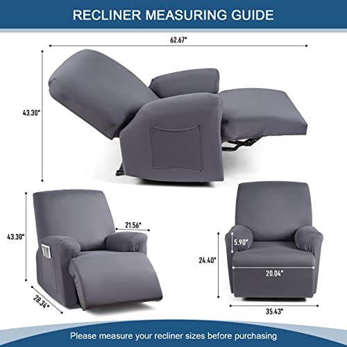 TAOCOCO Stretch Recliner Couch Covers 3-Pieces Style Recliner Chair Covers Recliner Cover for Reclining Chair Slipcovers Feature Fitted Soft Washable (1 Seat, Light Gray) ebuys