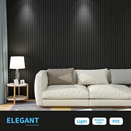 Art3d Slat Wall Panel, 3D Fluted Textured Panel 12-Tile 19.7 x 19.7in. - Black MEGA