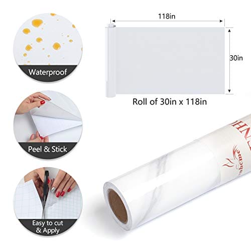 YENHOME 30x118 Inch White Marble Contact Paper for Countertops Waterproof Self Adhesive Marble Wallpaper Marble Contact Paper Peel and Stick Countertops Wrap for Kitchen Counter Glossy Marble Paper MEGA