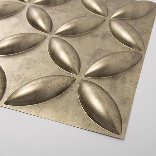 Art3d Texture 3D Wall Panels, PVC Wall Panels for Interior Wall Decor Pack of 12 Tiles 32 Sq Ft, Antique Gold, 19.7"x19.7" MEGA