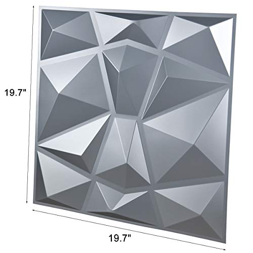 Art3d 3D Paneling Textured 3D Wall Design, Grey Diamond, 19.7" x 19.7" (12 Pack) (Matt Grey) MEGA