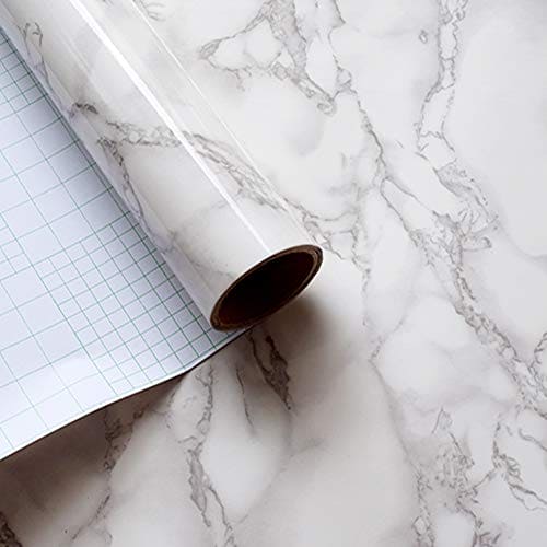LaCheery Large Size 160 x 36 Inch Grey White Marble Contact Paper for Countertops Waterproof Wallpaper Stick and Peel Marble Countertop Contact Paper for Kitchen Island Worktop Table Desk Decorative Mega