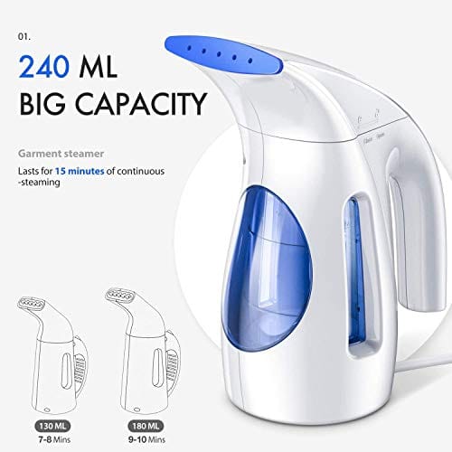 Hilife Steamer for Clothes Steamer, Handheld Garment Steamer Clothing Iron 240ml Big Capacity Upgraded Version - HL7
