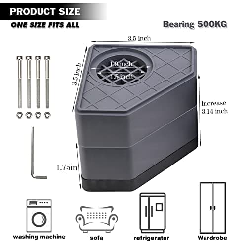 Anti Vibration Pads for Washing Machine - Double Heighten Washer and Dryer Pedestals High Hard Wearing Square Rubber Foot Pads, Noise Cancelling and Shock Support Protects Pedestals ebuys