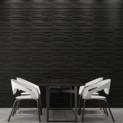 Art3d A10032BK Decorative PVC Wall Panels, 32 Square Feet, 3D Rectangle 3-Black, Sq Ft MEGA