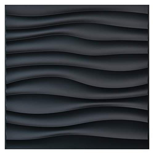 Art3d PVC Wave Panels for Interior Wall Decor, Black Textured 3D Wall Tiles, 19.7" x 19.7" (12 Pack) MEGA