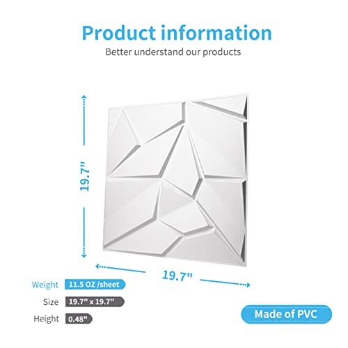 Art3d PVC 3D Wall Panels, Plastic Decorative Wall Tile in White 12-Pack MEGA