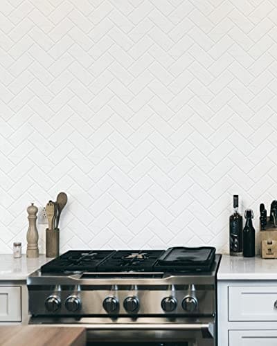 Art3d White Marble Herringbone Peel and Stick Backsplash Tiles (10 Tiles, Thicker Version) MEGA