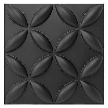 Art3d Texture 3D Wall Panels, PVC Wall Panels for Interior Wall Decor Pack of 12 Tiles 32 Sq Ft, Black, 19.7