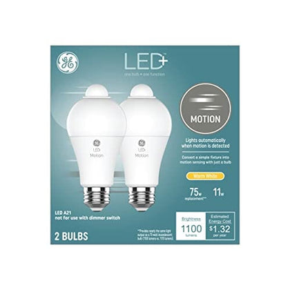 GE Lighting LED+ Outdoor A21 LED Light Bulb with Motion Sensor, 75-Watt Replacement, Warm White, 2-Pack