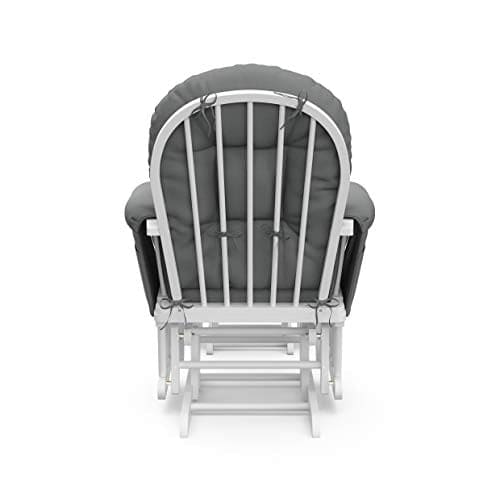 Storkcraft Premium Hoop Glider and Ottoman (White Base, Gray Cushion) – Padded Cushions with Storage Pocket, Smooth Rocking Motion, Easy to Assemble, Solid Hardwood Base EBUYSTT