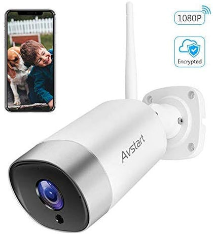 Avstart Outdoor Security Camera - 1080P WiFi Bullet Surveillance Cameras, IP66 Waterproof Home Camera with Encrypted Cloud, MicroSD Recording, FHD Night Vision, Two-Way Audio, Alexa Compatible CB205