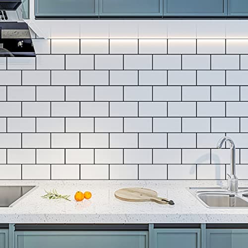 Art3d Peel and Stick Backsplash, 14x12 Subway Tiles, White Faux Ceramic Tiles (10 Tiles, Thicker Version) MEGA