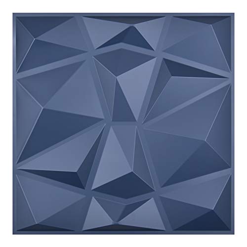 Art3d 3D Paneling Textured 3D Wall Design, Blue Diamond, 19.7" x 19.7" (12 Pack) (Matt Blue) MEGA
