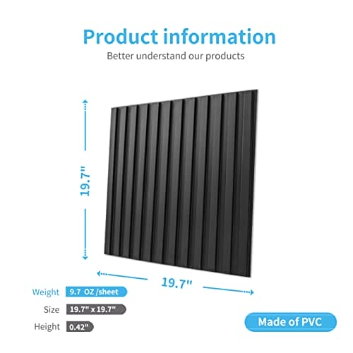 Art3d Slat Wall Panel, 3D Fluted Textured Panel 12-Tile 19.7 x 19.7in. - Black MEGA