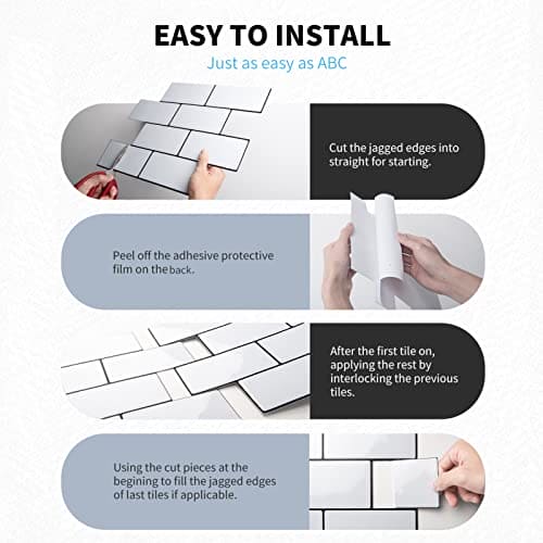 Art3d Peel and Stick Backsplash, 14x12 Subway Tiles, White Faux Ceramic Tiles (10 Tiles, Thicker Version) MEGA