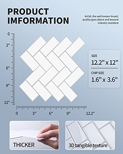 Art3d Herringbone Peel and Stick Backsplash Tiles (10 Tiles, Thicker Version) MEGA