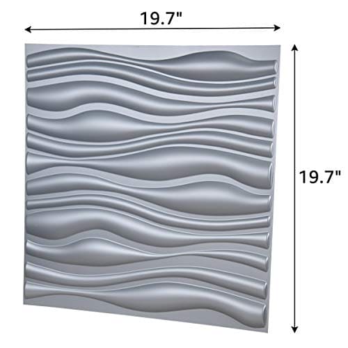 Art3d PVC Wave Board Textured 3D Wall Panels, Grey, 19.7" x 19.7" (12 Pack)　 Art3d