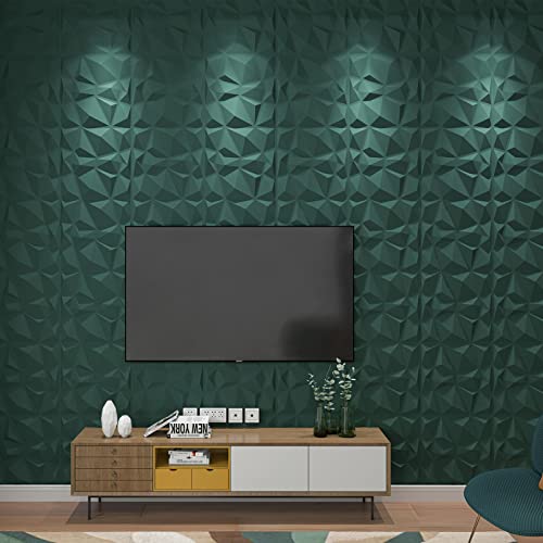 Art3d Textures 3D Wall Panels Army Green Diamond Design for Interior Wall Decor Pack of 12 Tiles 32 Sq Ft (PVC) MEGA