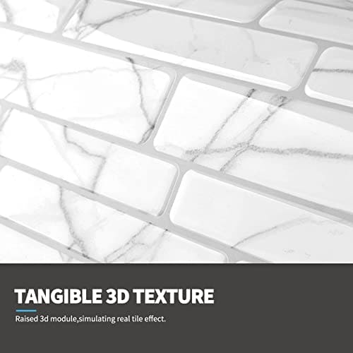 Art3d 10-Sheet Peel and Stick Backsplash, 12 in. x 12in. White Marble Design MEGA