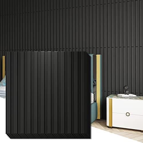 Art3d Slat Wall Panel, 3D Fluted Textured Panel 12-Tile 19.7 x 19.7in. - Black MEGA