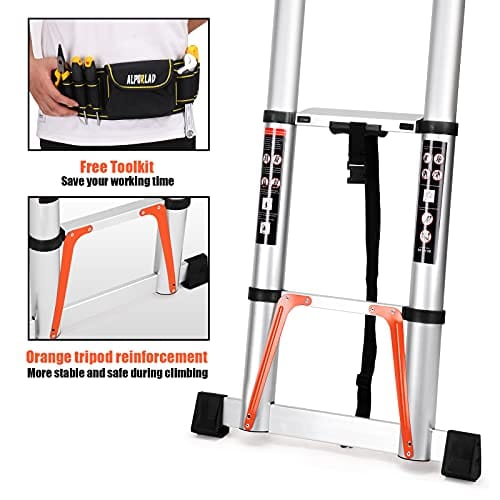 ALPURLAD Telescoping Ladder 10.5FT Aluminum Extension Ladders Lightweight Collapsible Ladder Telescopic Ladders for RV, Loft, Attic, Home, 330lbs Capacity ebuystt