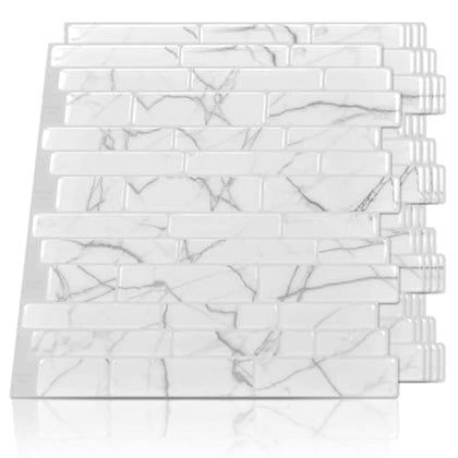 Art3d 10-Sheet Peel and Stick Backsplash, 12 in. x 12in. White Marble Design