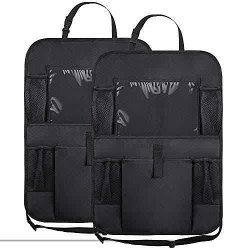 Backseat Car Organizer Kick Mats, KNGUVTH Car Seat Back Protectors with Clear 10" Tablet Holder + 5 Storage Pockets Back seat Organizer for Kids Toy Bottle Drink Vehicles Travel Accessories (2 Pack) ebuystt
