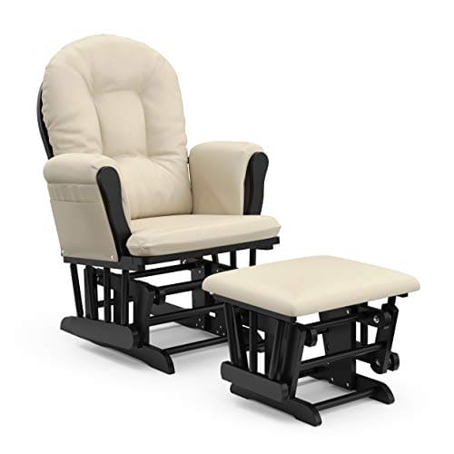Storkcraft Premium Hoop Glider and Ottoman (Black Base, Beige Cushion) – Padded Cushions with Storage Pocket, Smooth Rocking Motion, Easy to Assemble, Solid Hardwood Base ebuys