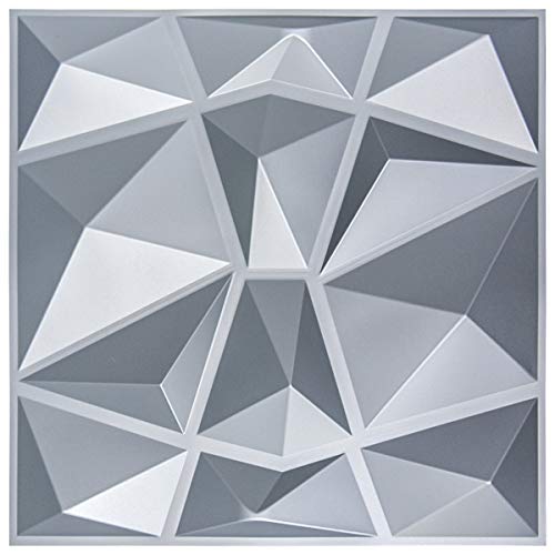 Art3d 3D Paneling Textured 3D Wall Design, Grey Diamond, 19.7" x 19.7" (12 Pack) (Matt Grey) MEGA