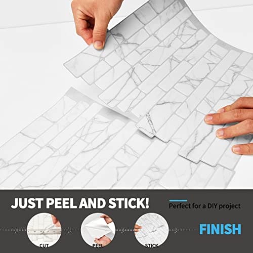 Art3d 10-Sheet Peel and Stick Backsplash, 12 in. x 12in. White Marble Design MEGA