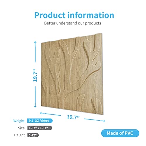 Art3d 3D Textured Wall Panel, Trunk in Maple, 12-Tile 19.7 x 19.7in. MEGA