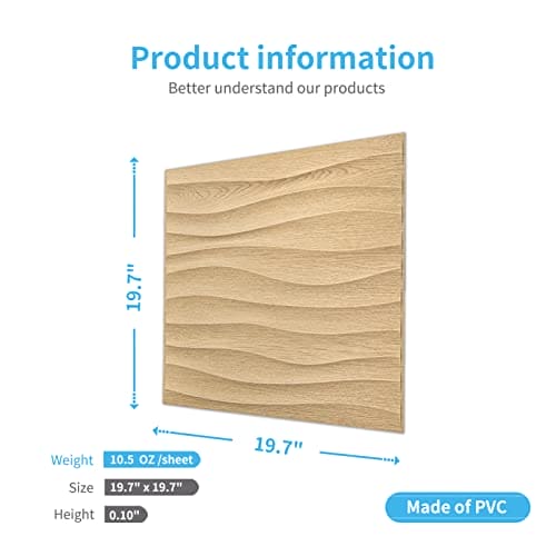 Art3d PVC Wave Panels for Interior Wall Decor, Wood Brown Textured 3D Wall Tiles，19.7" x 19.7" (12-Pack) MEGA