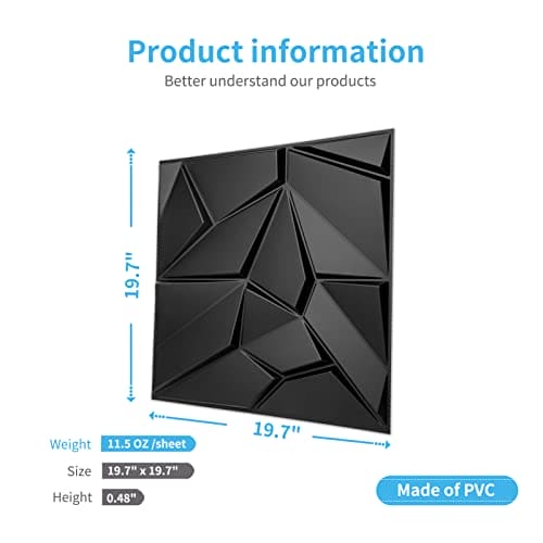Art3d PVC 3D Wall Panels, Plastic Decorative Wall Tile in Black 12-Pack MEGA