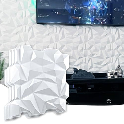 Art3d PVC 3D Diamond Wall Panel Jagged Matching-Matt White, for Residential and Commercial Interior Decor