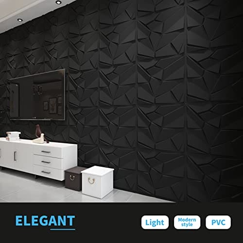 Art3d PVC 3D Wall Panels, Plastic Decorative Wall Tile in Black 12-Pack MEGA
