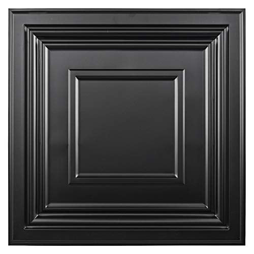 Art3d Decorative Drop Ceiling Tile 2x2 Pack of 12pcs, Glue up Ceiling Panel Square Relief in Black MEGA